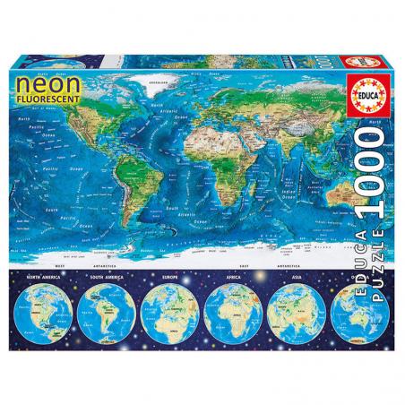 Puzzle neon Mapamundi 1000pzs - Imagen 1