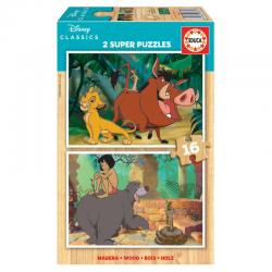 Puzzle El Rey Leon + El Libro de la Selva Classics Disney madera 2x16pcs - Imagen 1