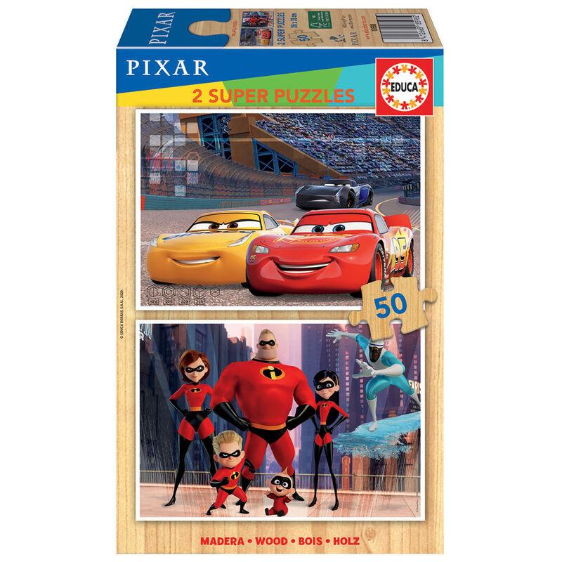 Puzzle Cars + Los Increibles Disney Pixar madera 2x50pzs - Imagen 1