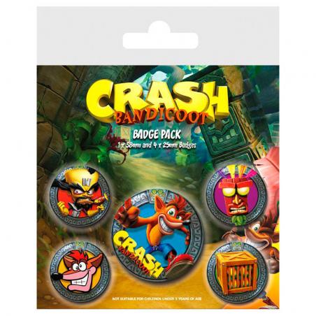 Set 5 chapas Crash Bandicoot - Imagen 1