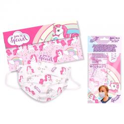Set 5 mascarillas infantiles quirurgicas desechables + estuche Unicornio - Imagen 1