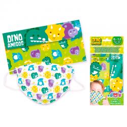 Set 5 mascarillas infantiles quirurgicas desechables + estuche Dino - Imagen 1