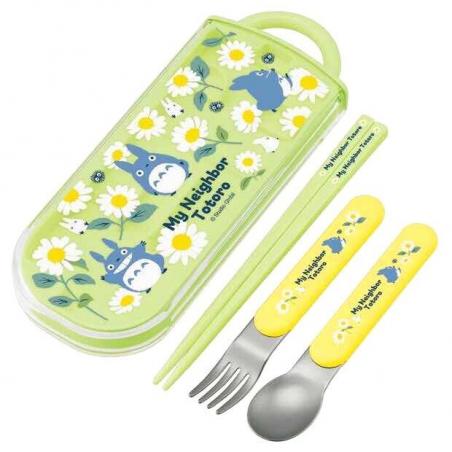 Estuche palillos + cuchara + tenedor Margaritas Totoro Mi Vecino Totoro - Imagen 1